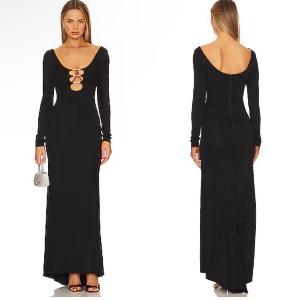New! Alice + Olivia Kalena‎ Plunge Crystal Jersey Cut Out Maxi Dress Sz 8 $550